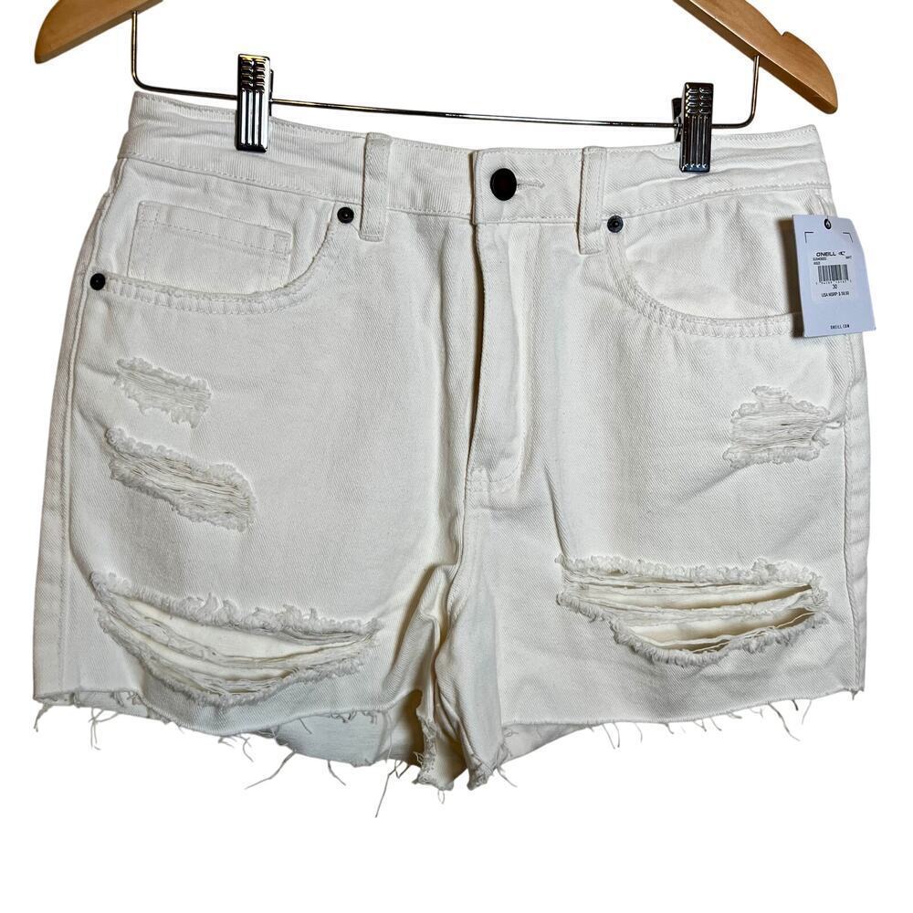 O’Neill Angus Cutoff Distressed White Denim Shorts  Size 30 NWT